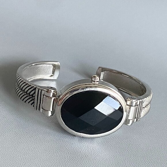 JAS Hidden Watch Faceted Black Stone Cuff Watch - Picture 1 of 10